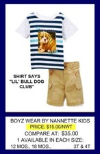NANNETTE BOYZ WEAR INFANT/TODDLER BOYS BULL DOG SHORT SET - SZ. 4T