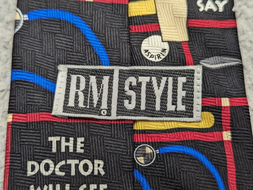 Corbata de colección Ralph Marlin caprichosa doctor MD AMA tema humorístico estampado de seda Foto 4 de 4