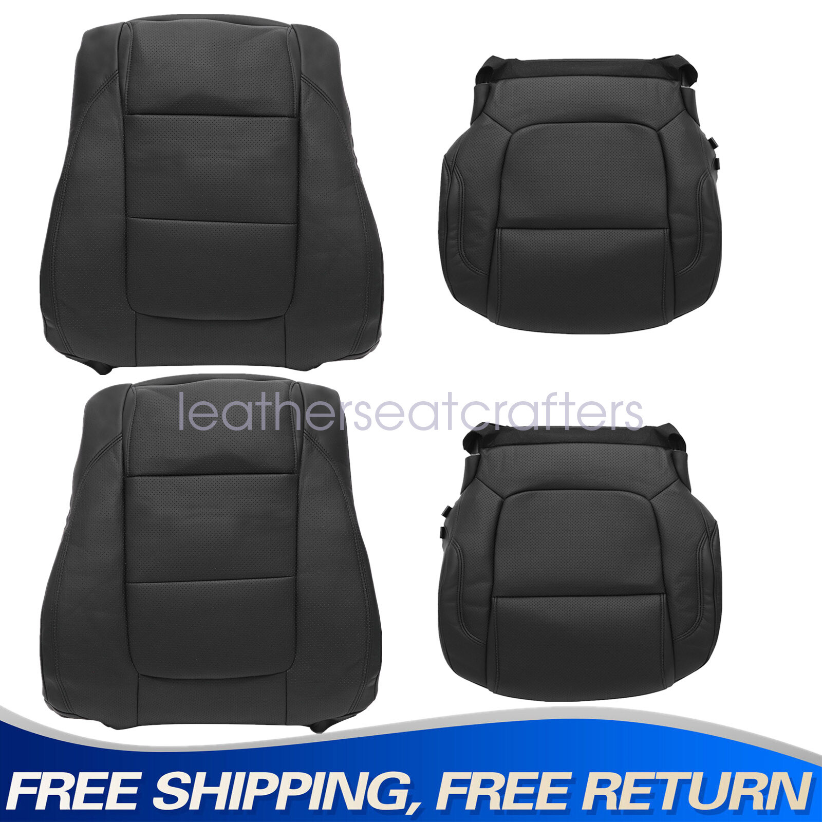 2011-2015 Ford Explorer Front Top & Bottom Leather Seat Covers Black Pair