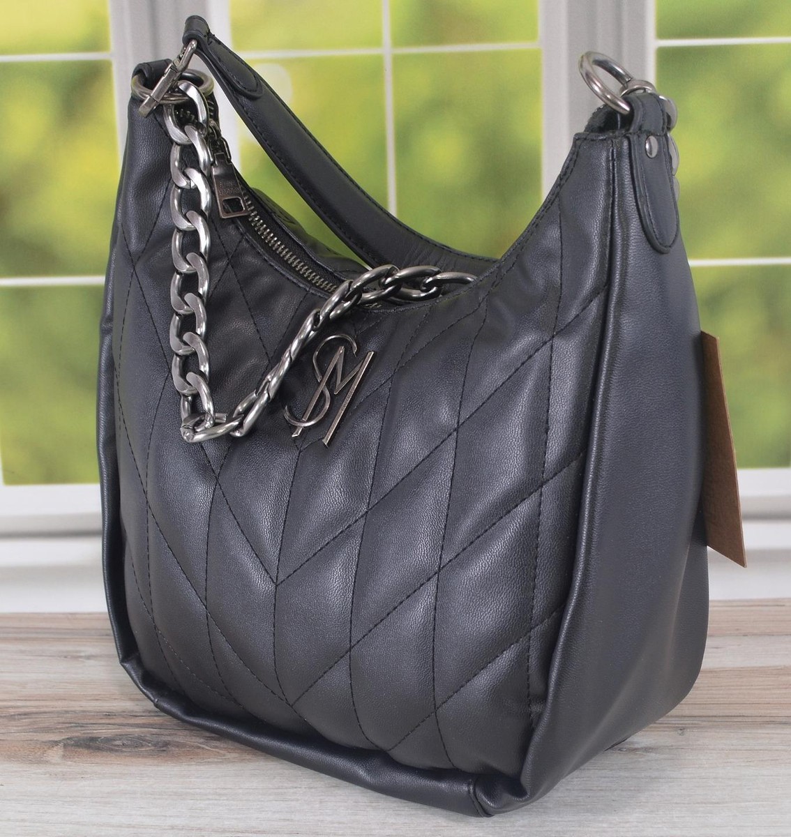 NEW Steve Madden Quilted Faux Leather Chain Strap Zip Shoulder Bag  