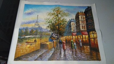 Vintage Oil Painting Of Paris Street 21'' x 17''