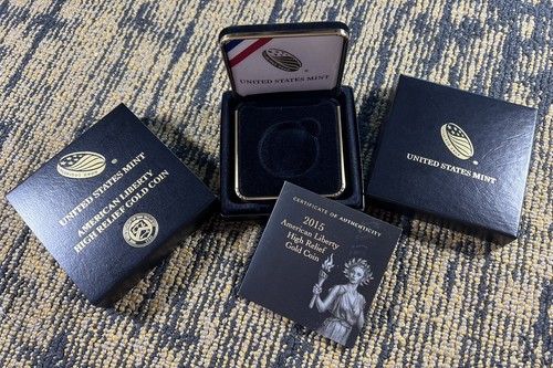 2015 GOLD HIGH RELIEF $100 AMERICAN LIBERTY - OGP BOX & COA - NO COIN -