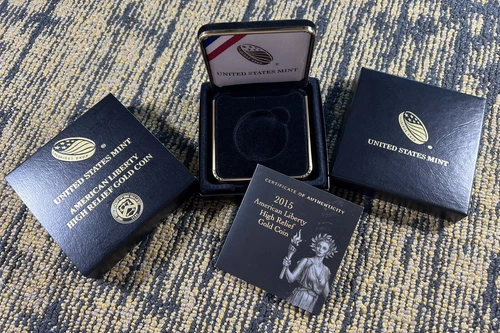 2015 GOLD HIGH RELIEF $100 AMERICAN LIBERTY - OGP BOX & COA -  NO COIN  -