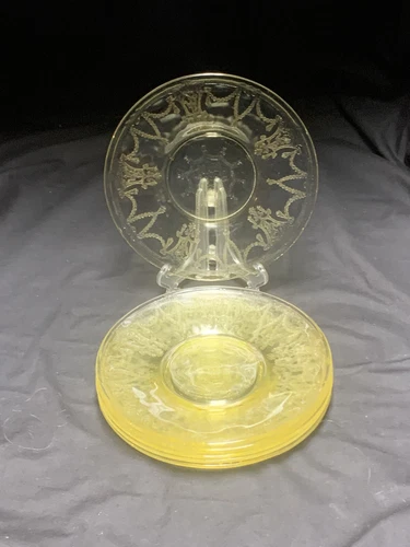 Set 6, Yellow Cameo Ballerina 6 1/4” Sherbet / Bread / Pie Plates Anchor Hocking