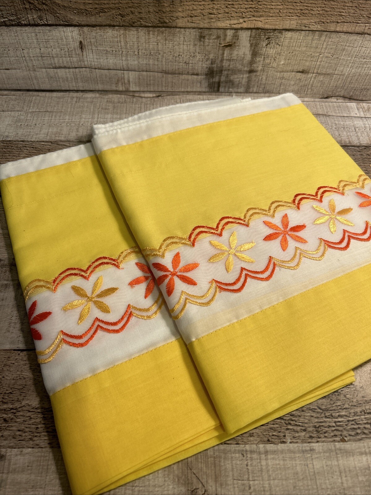 2 Vintage Bright, Yellow Fun Boho Window Valences Each Measure 12”x66”