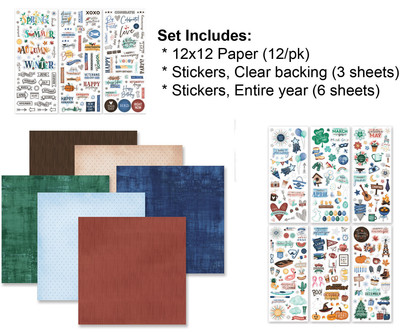 Creative Memories 3pk SET: ''Noteworthy Days'' 12x12 Paper & Stickers