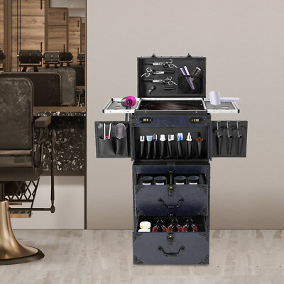 Professional Makeup Case Rolling Cosmetology Case Metal Beauty Travel Luggage
