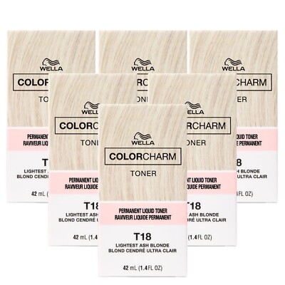 (6 PACK) Wella Color Charm Liquid Toner T18 - Lightest Ash Blonde, 1.42 oz