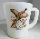 Vintage Fire King Game Bird Milk Glass Coffee Tea Mug Ring Necked Pheasant ZZ28