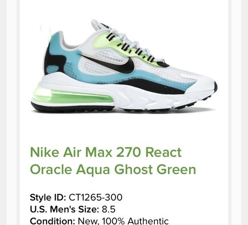 Nike Men S Air Max 270 React Se Oracle Aqua Ct1265 300 Authentic Use 3 Times Pre Ebay