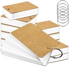 6 Pack 300 Sheets Blank Flash Cards with Binder Rings 3.5x2 Inch Note Cards