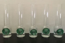 Five Wolfschmidt Vodka 6" Flute Shot Glasses 1960s Green Advertisng Seal Barware