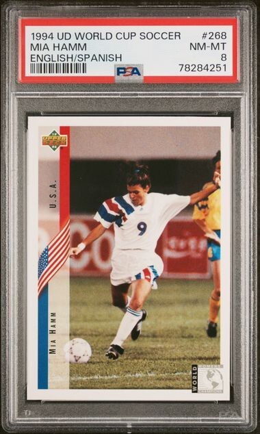 1994 Upper Deck World Cup Soccer Mia Hamm English/Spanish #268 PSA 8