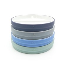 Kids Porcelain Divided Plates 6.7  with Silicone Sleeves - Non-Slip, Microwave