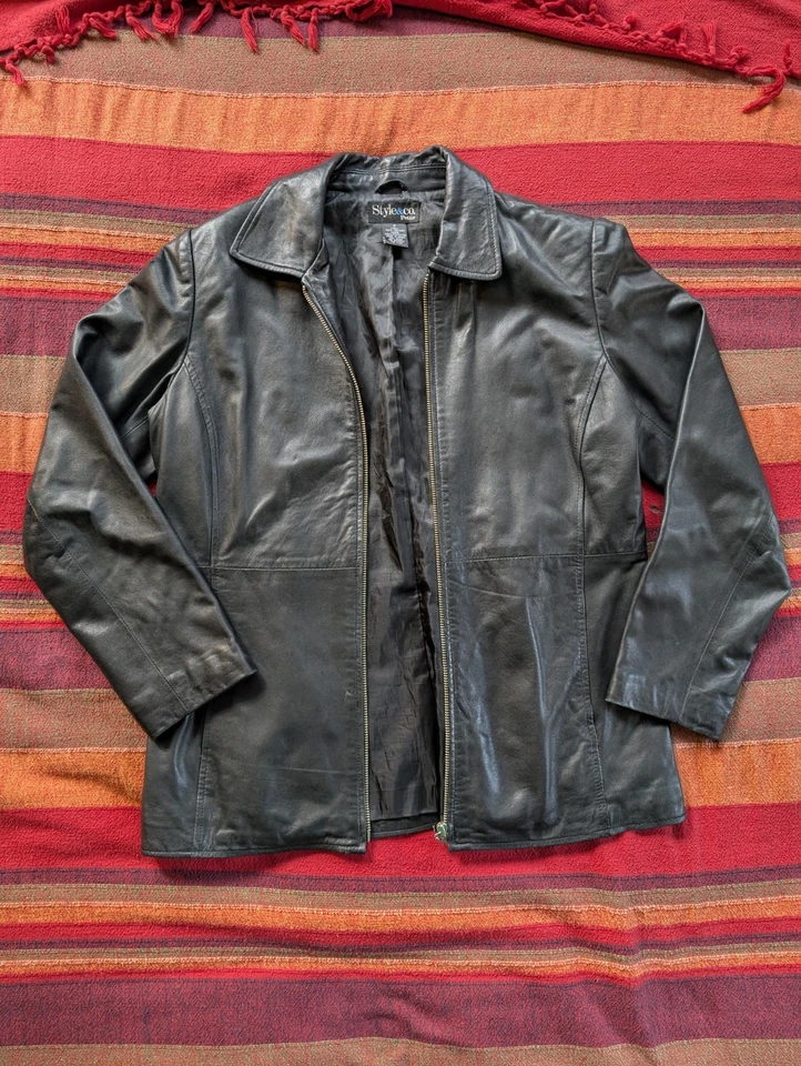 Chaqueta de cuero vintage para mujer Style & Co talla pequeña/pequeña Foto 3 de 4