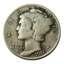 1921 D Mercury Dime Low production in the first year As shown in the figure