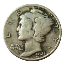 1921 D Mercury Dime Low production in the first year As shown in the figure