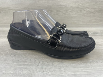 AGL Women's Loafers Black Leather Buckle Slip On Flats Comfort Work 6.5 Shoes