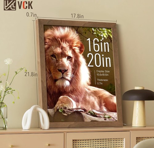 VCK 3 Pack 16x20 Inch Picture Frames Brown Walnut Natural Texture Solid Wood - Picture 3 of 6