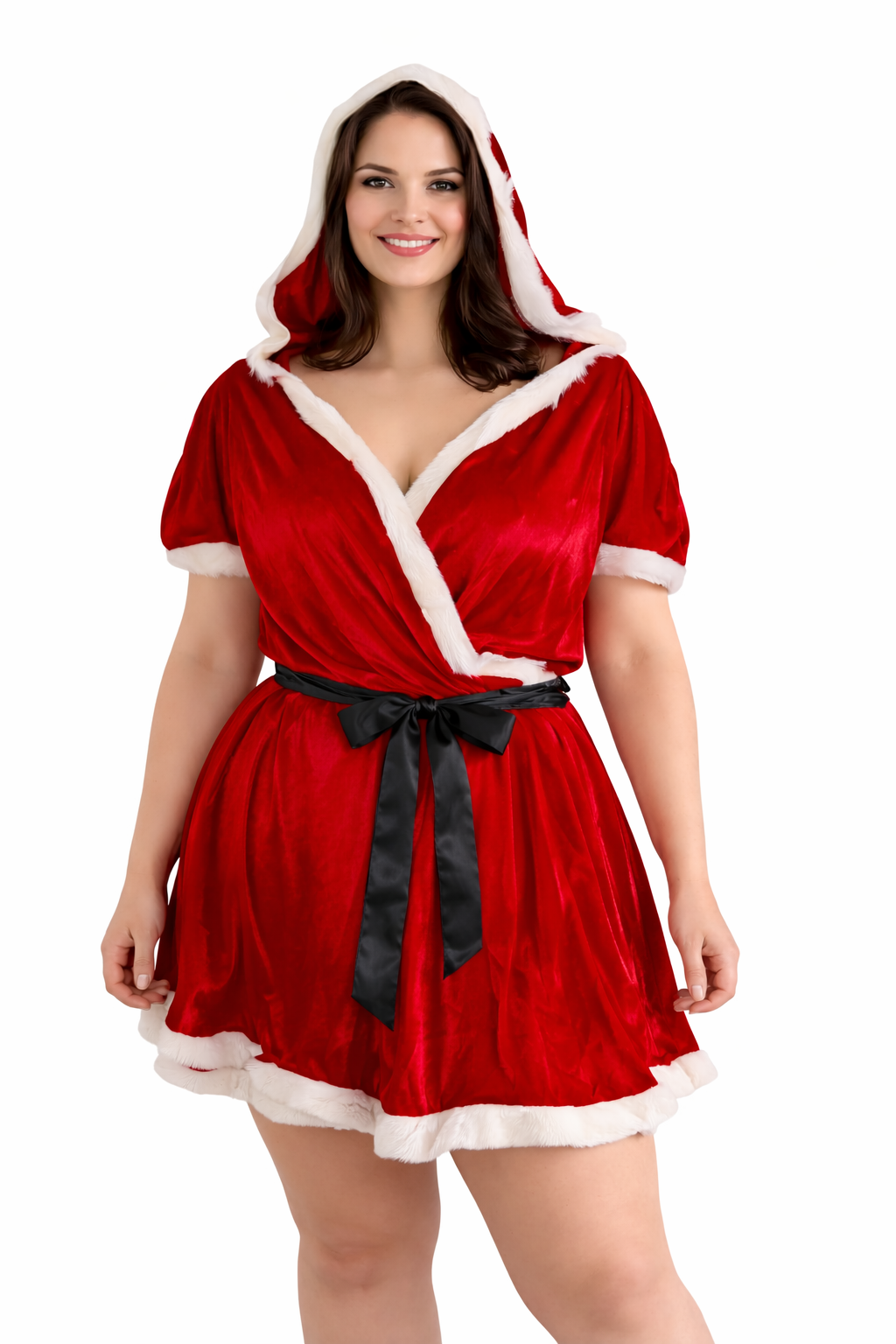 Ladies Plus Size Santa Wrap Dress Costume Red Christmas Fancy Dress Outfit