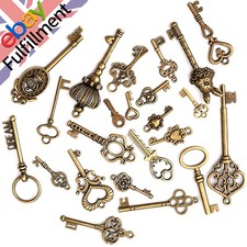 46PCS Old Vintage Antique Skeleton Keys Lot Large Small Necklace Pendant Bronze
