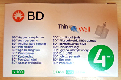 2 Packungen BD THIN Wall Pen-Nadeln 0,23 32 Gx4 mm 200 St OVP