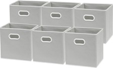 Foldable Cube Storage Bins with Handles 11-Inch Gray 6-Pack Fabric Cubes