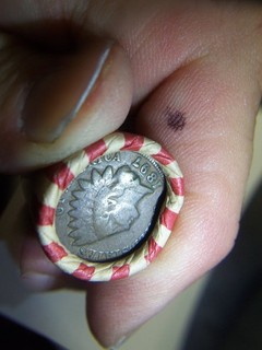 INDIAN HEAD & WHEAT PENNY ROLL WITH A 1897 INDIAN HEAD PENNY SHOWING
