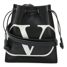 Valentino Leather V Logo Shoulder Pouch Women Black One Size