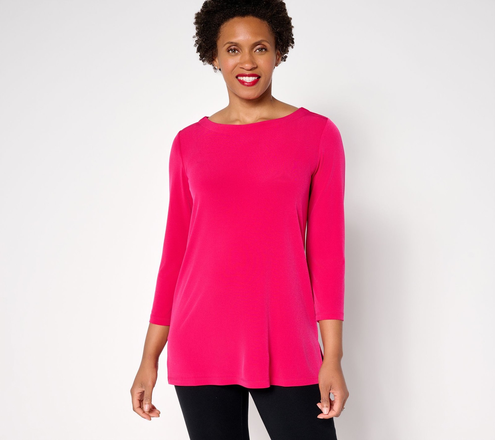 Susan Graver Women's Top Sz M Essentials Liquid Knit Tunic Pink A453975