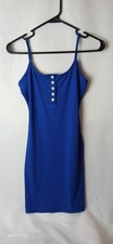 Small Blue Ribbed Knit Scoop Neck Sleeveless Bodycon Knee Dress