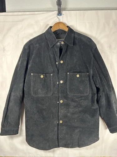 Men’s Vtg Vintage Alexander Julian Pirate Black Suede Leather Jacket Shirt M - product listing photo