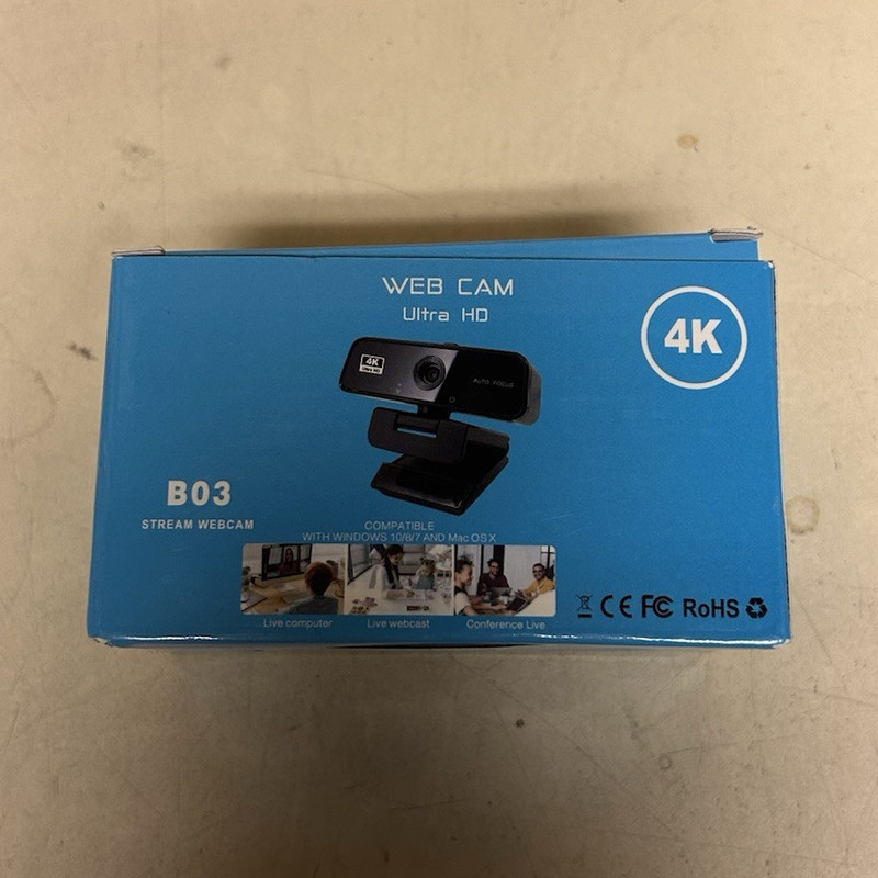 B03 4K Ultra HD USB 2.0 Webcam 30fps Built-In Mic Clip-On Blue