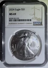 2024 American Silver Eagle $1 •NGC MS69 •1 oz .999 Fine Silver•BU Certified Coin