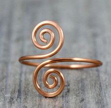 Solid Copper Spiral Wire Ring   Open Adjustable Coil Band, Boho Style AF012