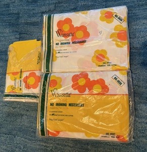 Vtg WAMSUTTA RETRO 70S FLOWER POWER BIG BOLD ORANGE YELLOW TWIN SHEET SET NEW