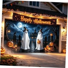 Halloween Garage Door Cover 16x7 FT - Ghost Halloween Decoration