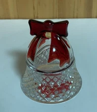 Mikasa Celebrations Rejoice  Crystal Ruby Ribbon Bell Cover Trinket Box 3 In NIB