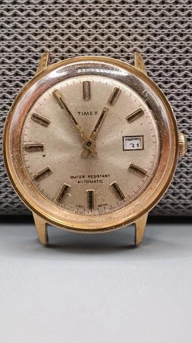 Vintage Timex 1960s Automatic Date Champagne Dial Gold Plated Watch Not Working
