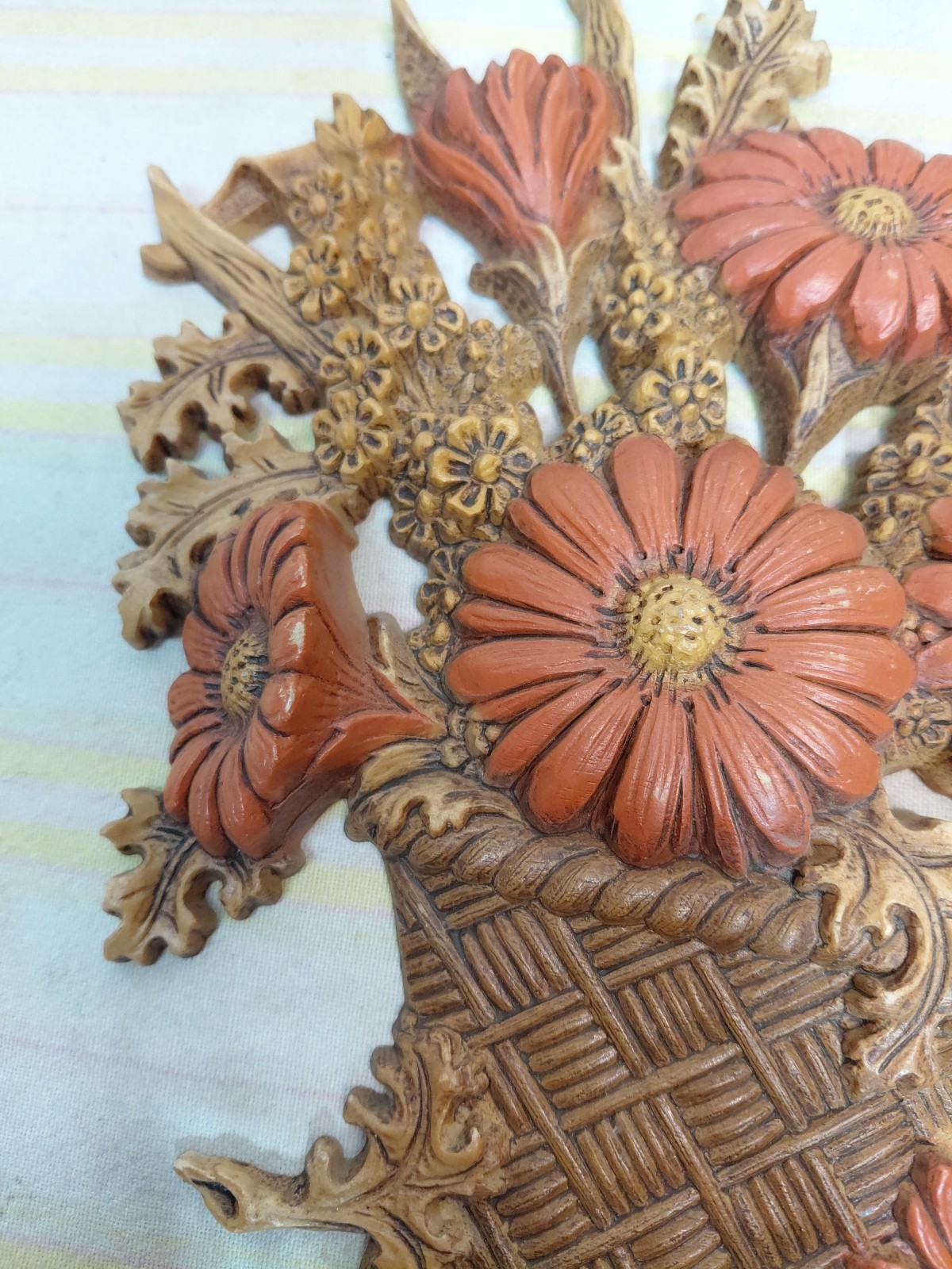 Vtg Burwood Products Co Plaque Flower Basket Wall Art Fall Autumn Decor 70s BoHo