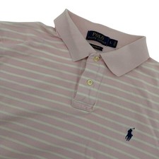 Polo Ralph Lauren Mens Large Pink White Stripe Custom Fit Short Sleeve Shirt