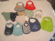 Baby Bib Lot Of 13 Varying Styles Like Bandana, Regular And Silicone Easy Wipe