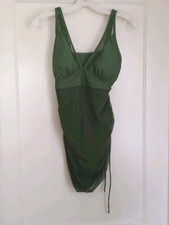 NEW Women's Sz M One Piece Green 2 tone Bathing Swimsuit w Ruching