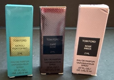 Tom Ford Sample Lot Of 3 Neroli Portofino Cafe Rose Rose Prick EDP 2ml .07oz NIB