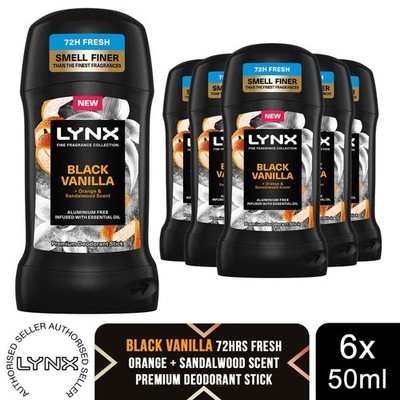 Lynx Fine Fragrance Black Vanilla Deodorant Stick 50ml 6er Pack Herren Deo