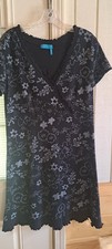 Fresh Produce Dress Large Blue Floral Ruffle Faux Wrap Beach Comfy Jersey Knit M