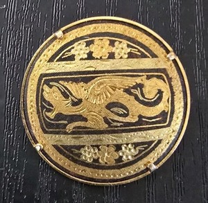 Authentic Gold Plated Dragon Brooch, Japanese Damascene 1 1/8"