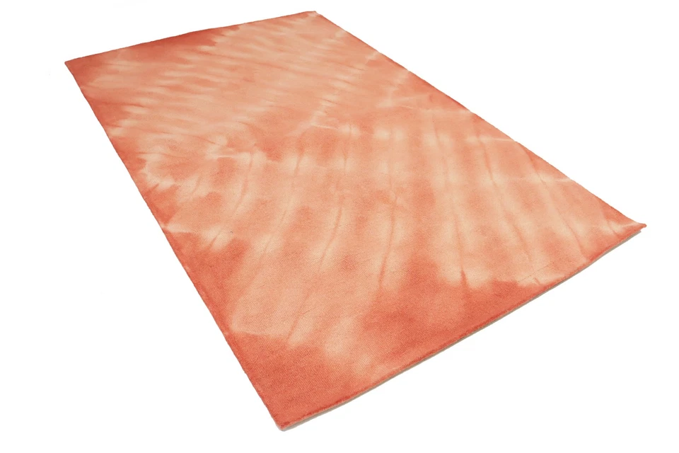 Alfombra moderna coral melocotón diseño tie-dye lana 5x8 acolchada a mano alfombra habitación niños Foto 3 de 4