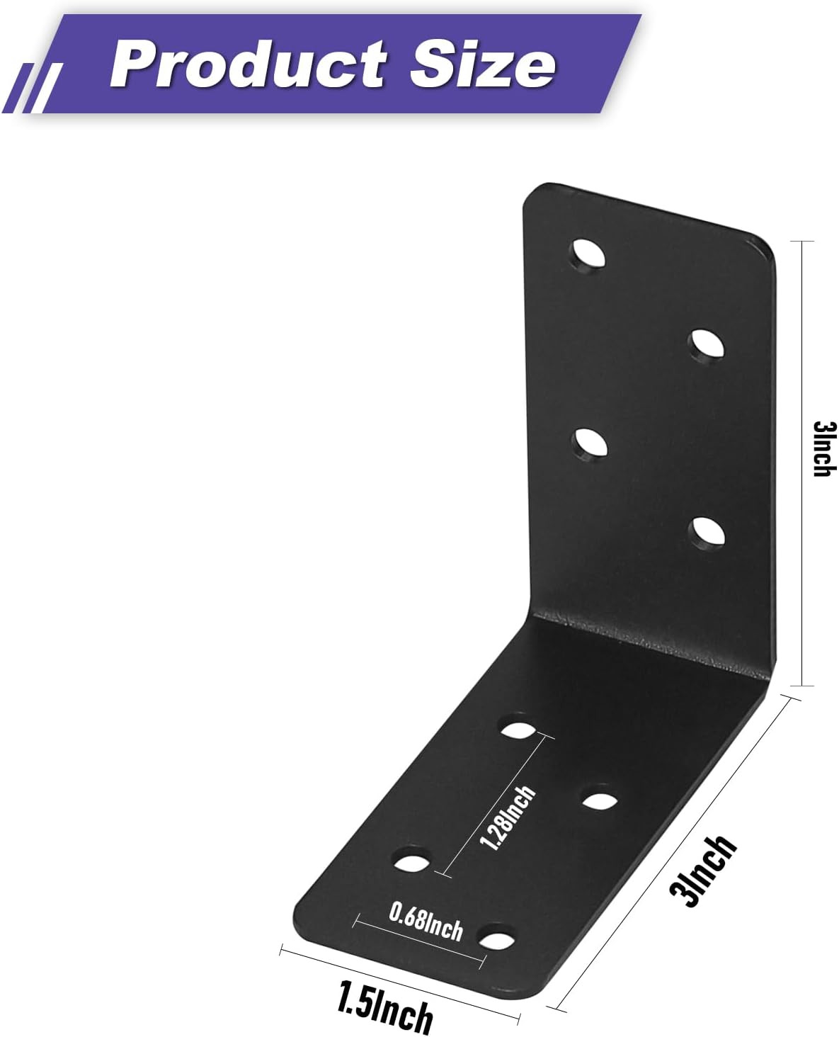 20Pcs Heavy Duty 3X3X1.5In Steel L Bracket - Black 90 Right Angle Joist Shelf Br