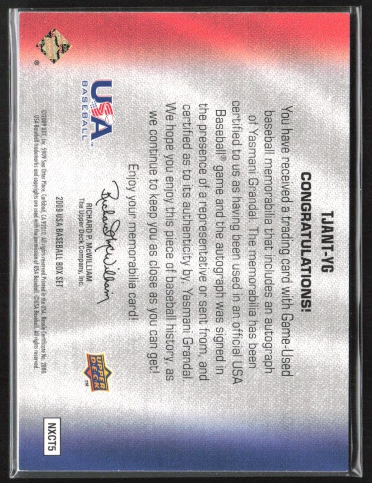 Yasmani Grandal 2009 Upper Deck USA Box Set Triple Auto Jersey B #TJANT-YG USA - Image 2 of 2